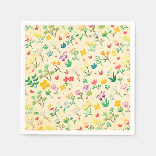 Serviette En Papier Jardin d'amour Fleurs de printemps et cœurs Fête d