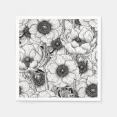 Serviette En Papier Jardin d'anémones en noir et blanc (Devant)