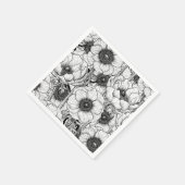 Serviette En Papier Jardin d'anémones en noir et blanc (Coin)