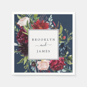 Serviette En Papier Jardin d'automne Mariage bleu marine