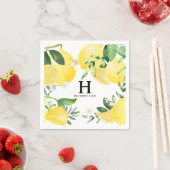 Serviette En Papier Jardin de citron d'été Monogramme Jaune (En situation)
