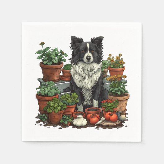 Serviette En Papier Jardin de Collie à la frontière (Devant)