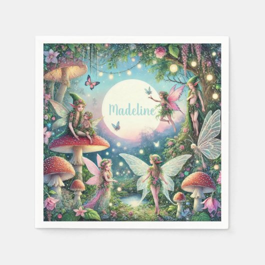 Serviette En Papier Jardin de Fée Whimsical Enchanted Anniversaire (Devant)
