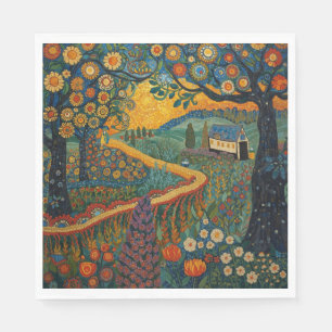 Serviette En Papier Jardin de ferme de Gustav Klimt Art Nouveau vintag