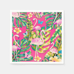 Serviette En Papier Jardin de papillons botanique tropical aux flamant