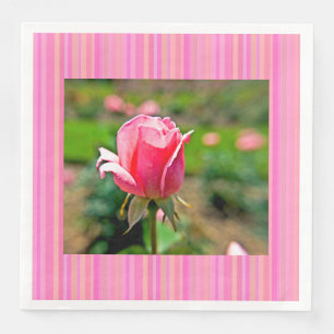Serviette En Papier Jardin de roses roses avec des rayures