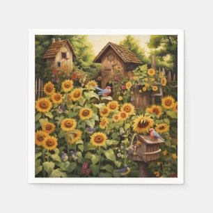 Serviette En Papier Jardin de tournesol 12 Maisons d'oiseaux Oiseaux b