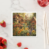 Serviette En Papier Jardin de tournesol 13 Maisons d'oiseaux Oiseaux b (En situation)