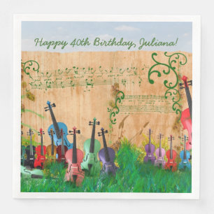 Serviette En Papier Jardin de violon Message facultatif d'anniversaire