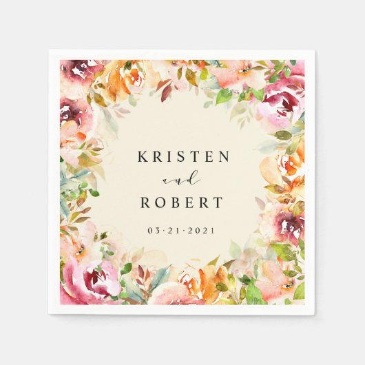 Serviette En Papier Jardin d'été Floral Mariage élégant (Devant)