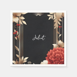 Serviette En Papier Jardin Diamant Rouge Noir Et Or Baby Shower De Mar