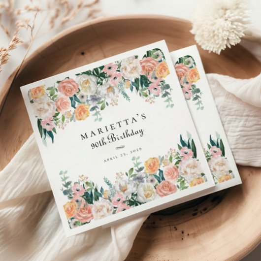 Serviette En Papier Jardin élégant Flore verdure 90e fête d'anniversai