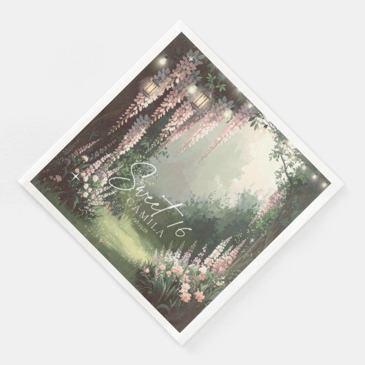 Serviette En Papier Jardin enchanté Sweet 16 rose ID1163 (Coin)