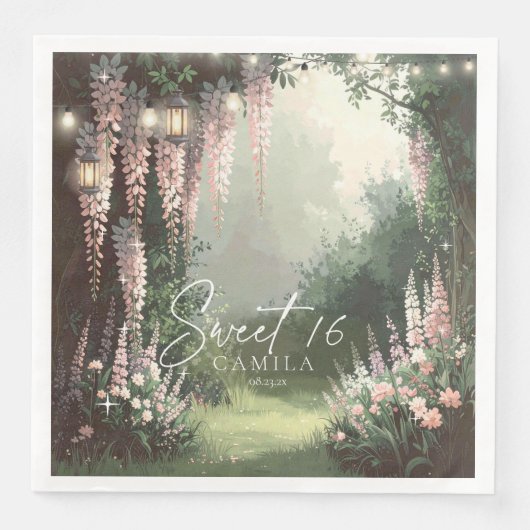 Serviette En Papier Jardin enchanté Sweet 16 rose ID1163 (Devant)