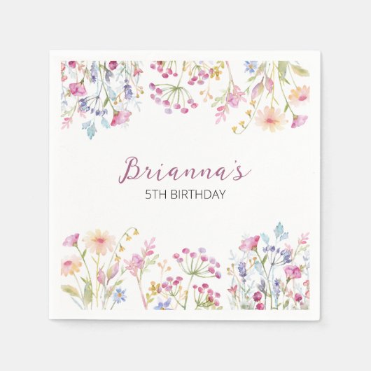 Serviette En Papier Jardin fleur sauvage thème fille Merci aquarelle (Devant)