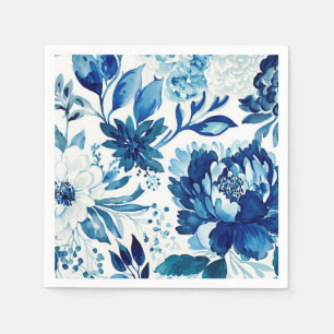 Serviette En Papier Jardin fleuri bleu élégant. Fleurs botaniques