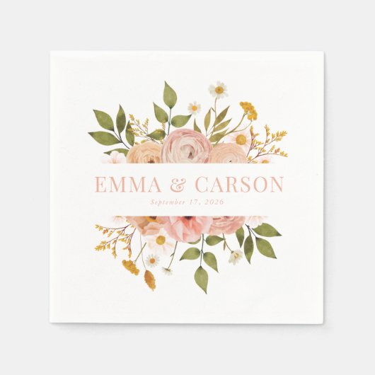 Serviette En Papier Jardin fleuri rose pâle réception de mariage (Devant)