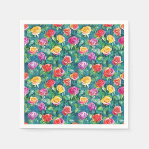 Serviette En Papier Jardin fleuri vibrant, motif de rose coloré