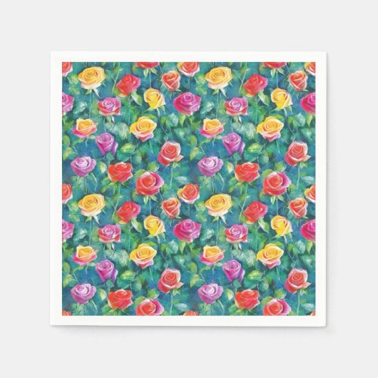 Serviette En Papier Jardin fleuri vibrant, motif de rose coloré (Devant)