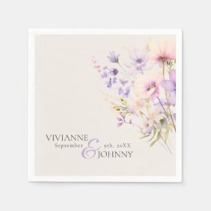Serviette En Papier Jardin Fleurs sauvages Beige Lavande violet Mariag