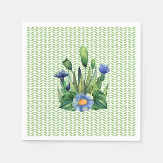 Serviette En Papier Jardin Floral Bleu Et Vert (Devant)
