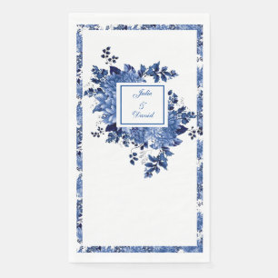 Serviette En Papier Jardin floral bleu marine élégant