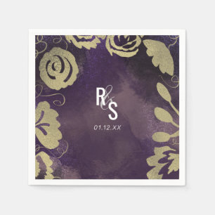 Serviette En Papier Jardin Floral Botanique Rose Or Mariage Violet