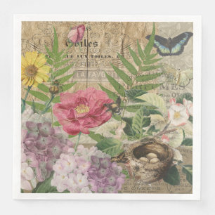 Serviette En Papier Jardin Floral de Nid d'Oiseau Art Papillon Fleur