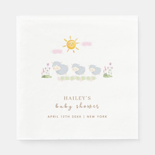 Serviette En Papier Jardin Floral Mignal Famille Mouton Baby shower (Devant)