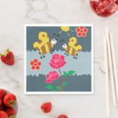 Serviette En Papier Jardin Floral Rose et abeilles (En situation)