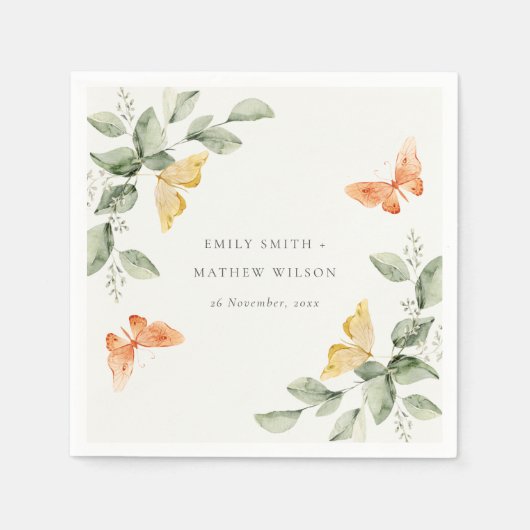 Serviette En Papier Jardin Jaune mignon Papillons Mariage (Devant)