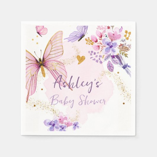 Serviette En Papier Jardin papillon floral Baby shower fille rose (Devant)