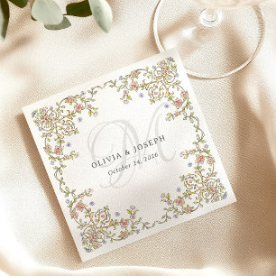 Serviette En Papier Jardin Rétro   Monogramme de Mariage Luxueux et Co