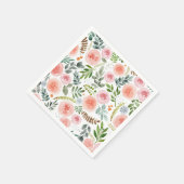 Serviette En Papier Jardin - Rose aquarelle et Motif feuille (Coin)