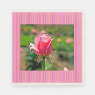 Serviette En Papier Jardin rose avec des rayures