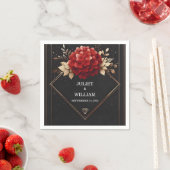 Serviette En Papier Jardin rose Diamond Rouge Noir Et Mariage Or (En situation)