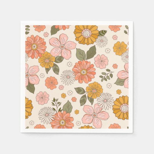 Serviette En Papier Jardin rose et orange Motif (Devant)