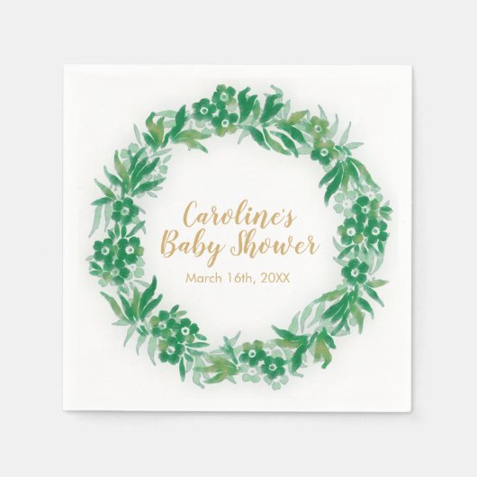 Serviette En Papier Jardin Verdure Baby shower Napkin vert et or (Devant)