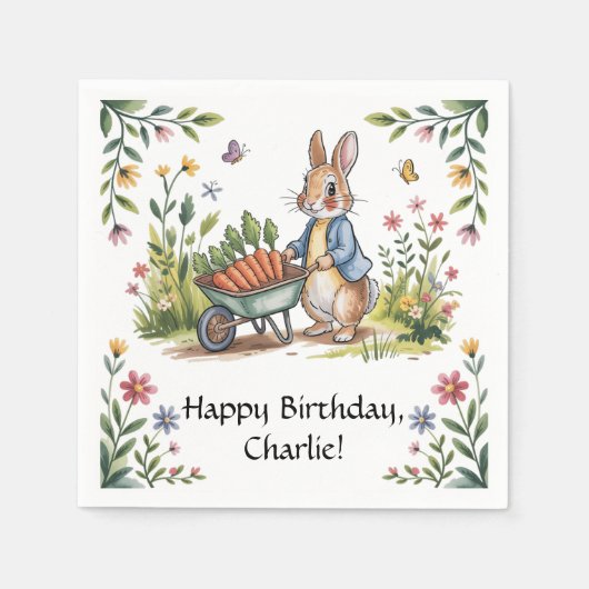 Serviette En Papier Jardin Whimsical Bunny Garçon Anniversaire Bash (Devant)