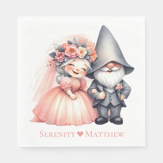 Serviette En Papier Jardin Whimsical Gnome Bois Orange Mariage (Devant)