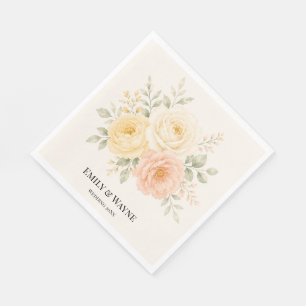 Serviette En Papier Jaune Beurre Mariage Fleur Pêche et Ivoire