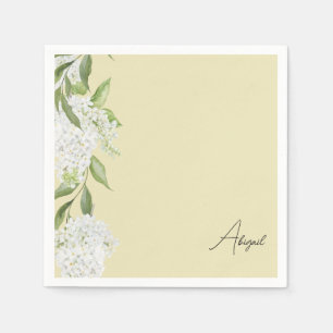 Serviette En Papier Jaune blanc floral Nom Fête des mariées