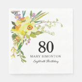 Serviette En Papier Jaune blanche jonquille 80e anniversaire de fête N (Devant)