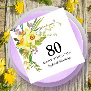 Serviette En Papier Jaune blanche jonquille 80e anniversaire de fête N
