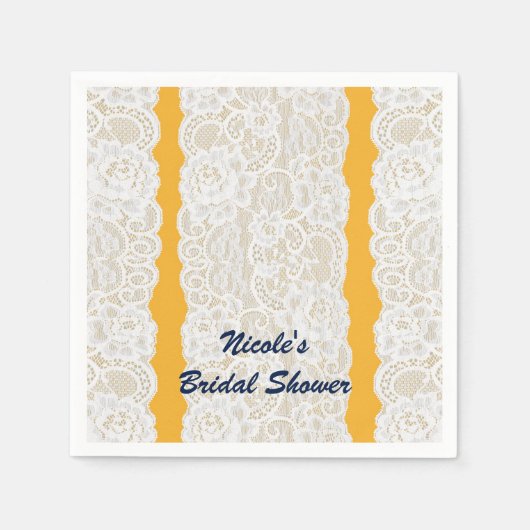 Serviette En Papier Jaune & Blanche Lace Lumineuse Élégante Parti Rust (Devant)