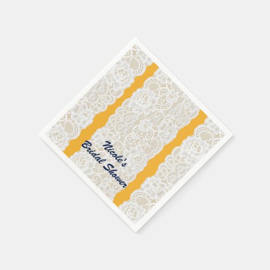 Serviette En Papier Jaune & Blanche Lace Lumineuse Élégante Parti Rust (Coin)