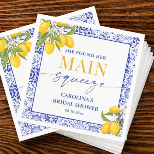 Serviette En Papier Jaune Bleu Mariage de la Squeeze de Mariée Citron