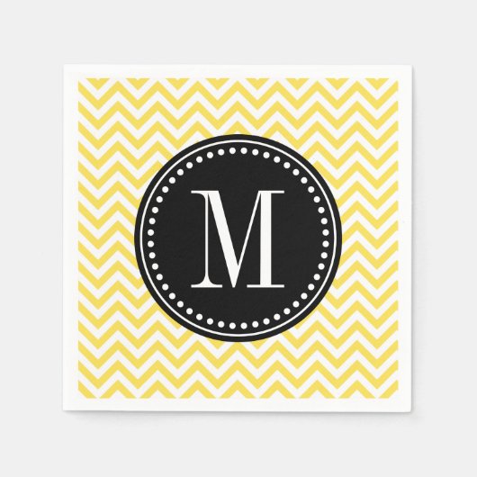Serviette En Papier Jaune Chevron Zigzag Personnalisé Monogramme (Devant)