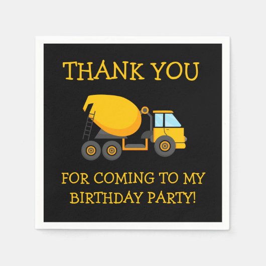 Serviette En Papier Jaune ciment noir Camion d'anniversaire pour enfan (Devant)