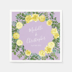 Serviette En Papier Jaune clair et Lilac Violet Rose Mariage Floral